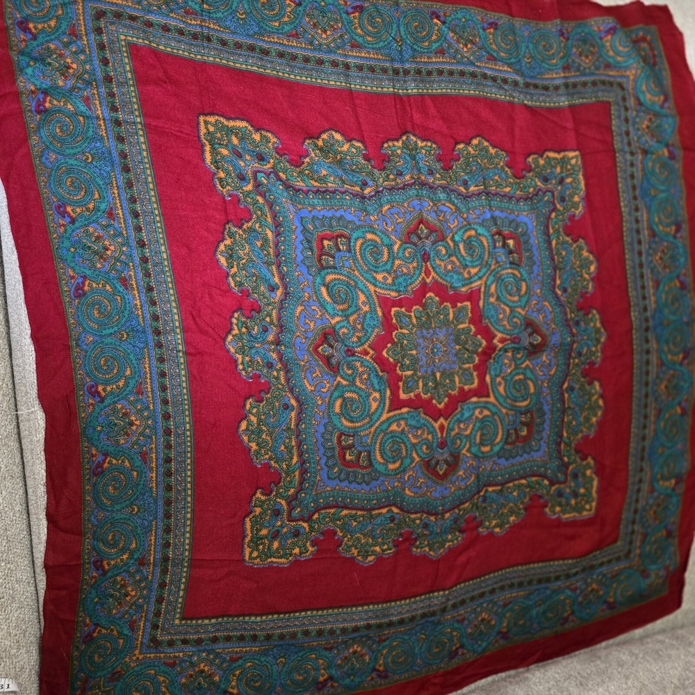 VTG Accessory Scarf Multi Color Mandela Scarf Tapestry Print 30" Hand Rolled